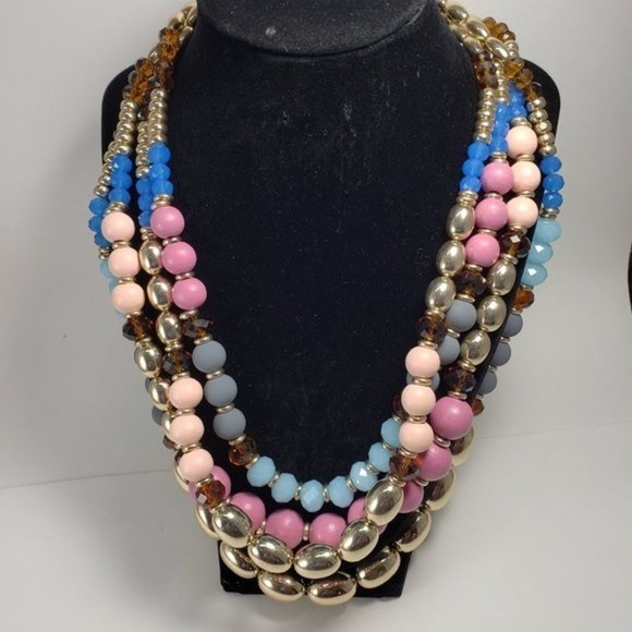 Multicolor Layered Beaded Necklace & Gold Drop Earrings – Statement Fashion Set - Picture 5 of 14